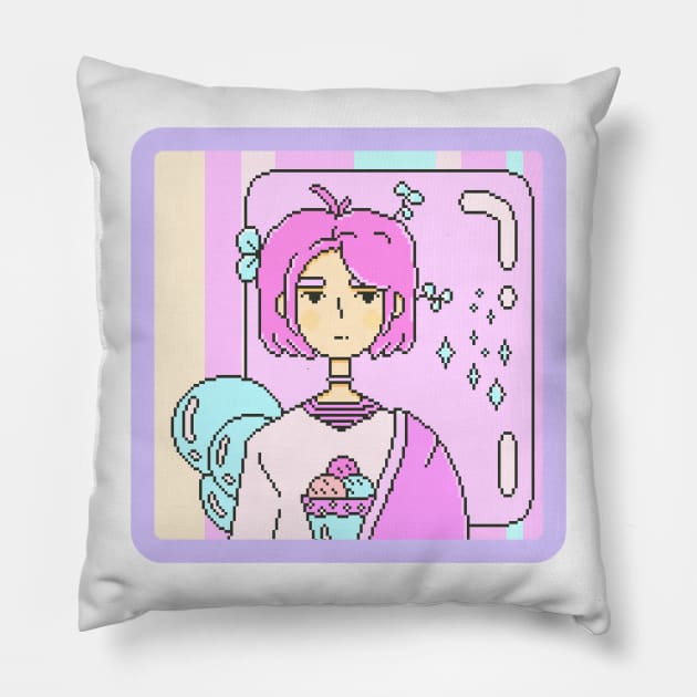 Cute Anime Alien Girl Minimalist Aesthetic Design Pillow by PANGANDOY