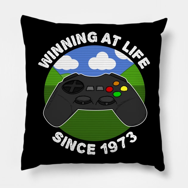 50th Birthday Gamer Winning At Life Since 1973 Pillow by doodlerob
