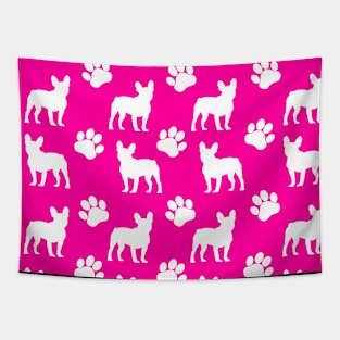 Pink French Bulldog Pawprint Pattern Tapestry