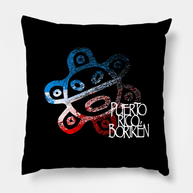 Sun Taino Puerto Rico Flag Colors Grunge Style Pillow by Pro Art Creation