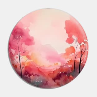 Forest Landscape Pink Mountains Watercolor Pin