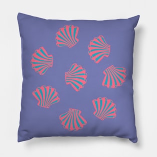 SEASHELLS Scattered Tropical Scallop Clam Shells Undersea Ocean Sea Life in Hot Pink Blue and Purple - UnBlink Studio by Jackie Tahara Pillow