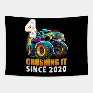 Monster Truck Year Old Boys 4th Birthday Party Born 2020 Tapestry