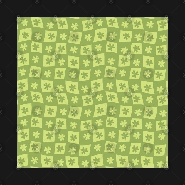 Floral Checker Board - lime and grass green by JuneNostalgia