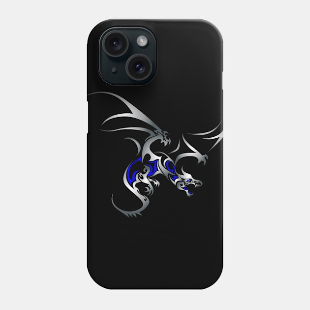 Flying Dragon in Tattoo/Tribal Style, Silver Phone Case by Designs by Darrin