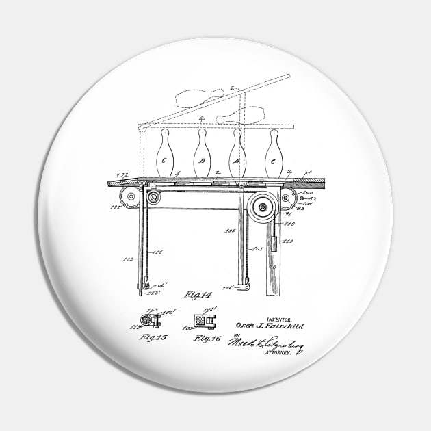 Automatic Bowling Mechanism Vintage Patent Hand Drawing Pin by TheYoungDesigns