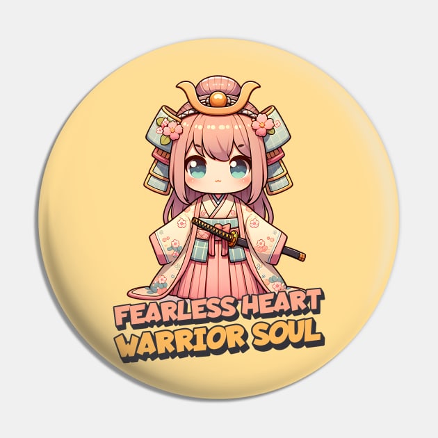 Fearless Heart Warrior Soul Samurai Anime Girl Pin by WitchyArty