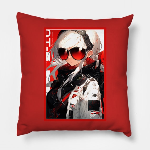 Aesthetic Anime Girl Red White Black | Quality Aesthetic Anime Design | Chibi Manga Anime Art Pillow by AlNoah