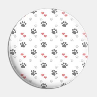 Paw prints and coral red heart pattern Pin