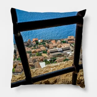 High and Hide - Monemvasia, Greece Pillow