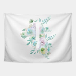 Botanical alphabet J green and purple flowers Tapestry