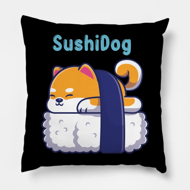 sushi dog Pillow by chicledechoclo