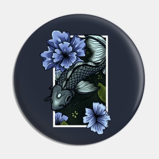 Koi Fish Swimming Through Water and Flowers - Silver Edition Pin