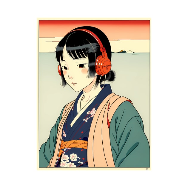 Ukiyo-e Headphone Girl #2 by samoliver_illustrator