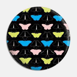 Pattern of colorful neon butterflies on black Pin