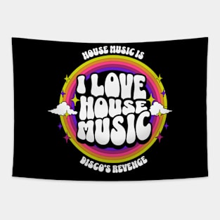 HOUSE MUSIC  - I Love Rainbow circle (white/purple/gold) Tapestry