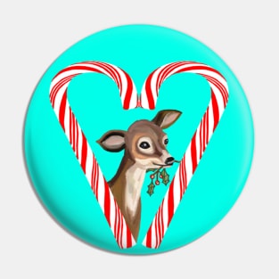 Baby Deer Peeking from Candy Cane Heart Pin