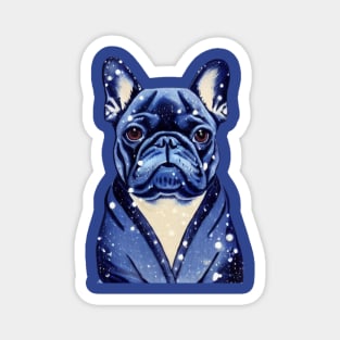 Beautiful Adorable Blue French Bulldog in Fluffy Snow Christmas French Bulldog Puppy Magnet