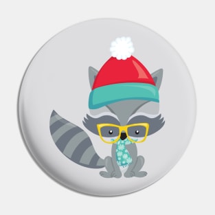 Winter Raccoon, Hipster Raccoon, Glasses, Scarf Pin