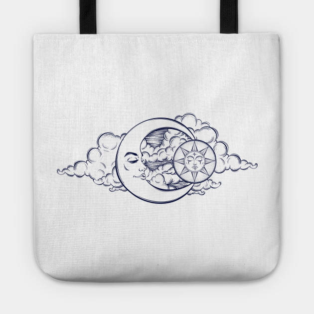 Night Sky Vintage Moon Clouds Tattoo Design Clouds Tote