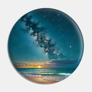 Gentle waves crashing on a starry beach at night Pin