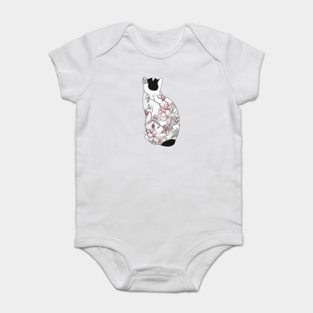 Cat In Apple Blossom Tattoo Cat Onesie Teepublic Cat In Apple Blossom Tattoo Cat Onesie Teepublic