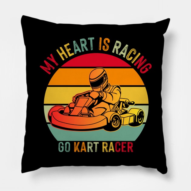 Vintage Kart Racing Go-Kart Racer Pillow by Closeddoor