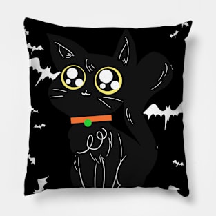 Happy Halloween - Black Big Eyed Cat Pillow