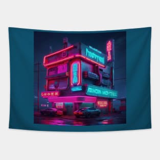 Roadside Motel in cyberpunk Tapestry