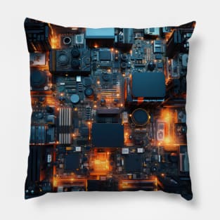 Cyber Circuit Cityscape Pillow