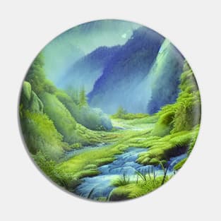 Digital painting of Mountains and River Pin