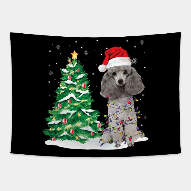 Poodle Santa Christmas Tree Lights Tapestry by IainDodes