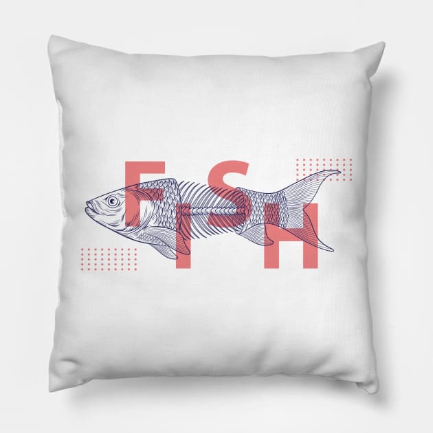 Fish bone illustration Pillow by Spes.id