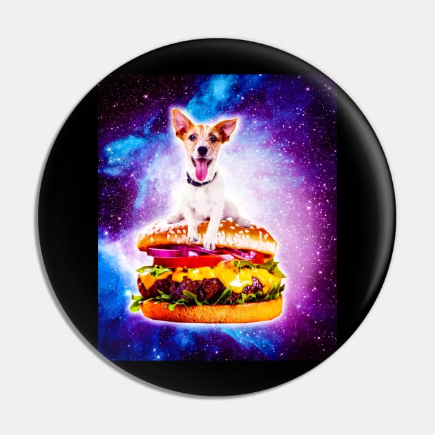 Outer Space Galaxy Dog Riding Burger Pin by Random Galaxy