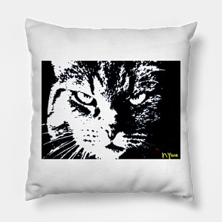 ANGRY CAT POP ART - BLACK AND WHITE trasparent Pillow