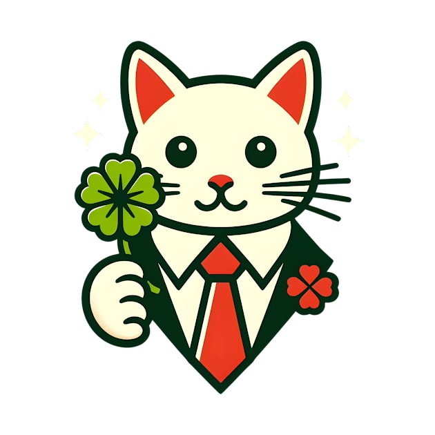 Cat Holding Shamrock for St Patricks Day by Rizstor