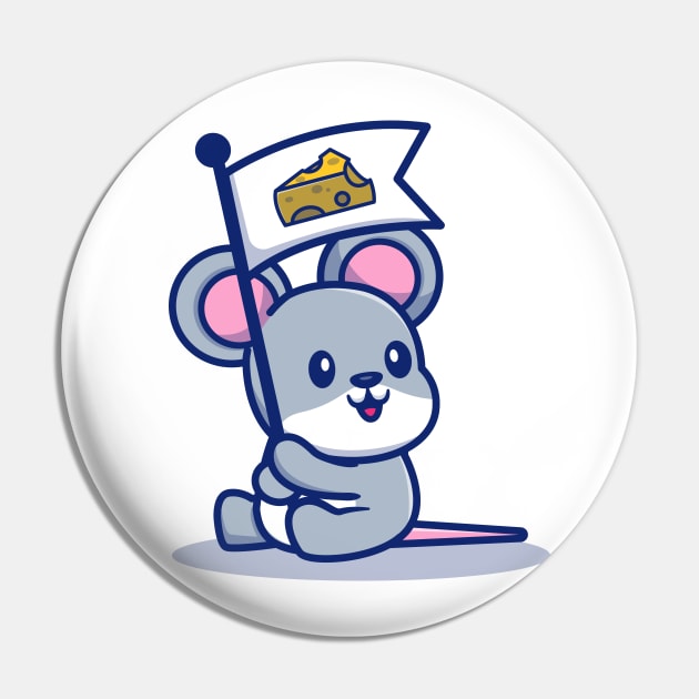 Cute Rat Mouse Hold Cheese Flag Pin by Catalyst Labs
