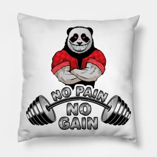 Art barbell and strong evil panda. Pillow