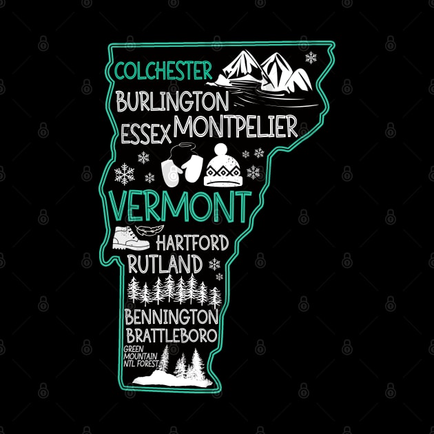 Vermont Colchester cute map Burlington Essex Rutland Bennington Brattleboro Hartford by BoogieCreates