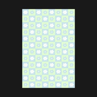 Danish Pastel Aesthetic Checkerboard Flower Design Phone Case in Sage Green and Baby Blue Periwinkle T-Shirt