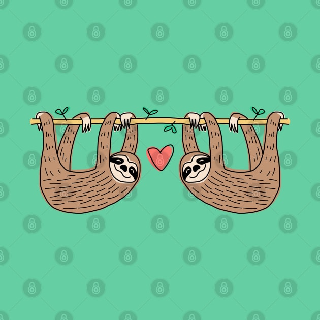 Sloth Couple Hanging Together by HappyCatPrints