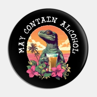 Green Lizard Holding Beer - May Contain Alcohol (White Lettering) Pin