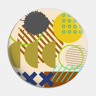 Modern Geometric Pattern Pastel Olive Ochre Retro Doodle Style Pin