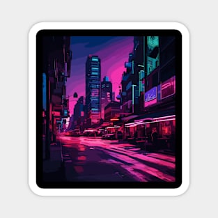 Neon Lit Cityscape Magnet