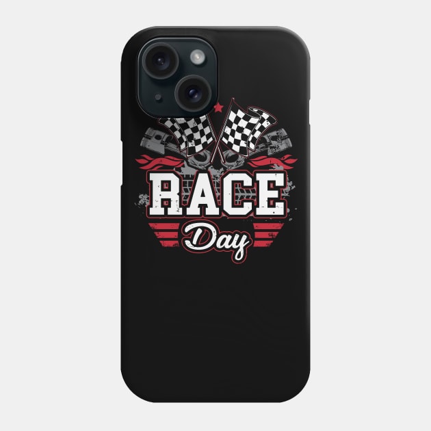 Car Drag Racing Race Day Checkered Flag Racer Phone Case by pho702