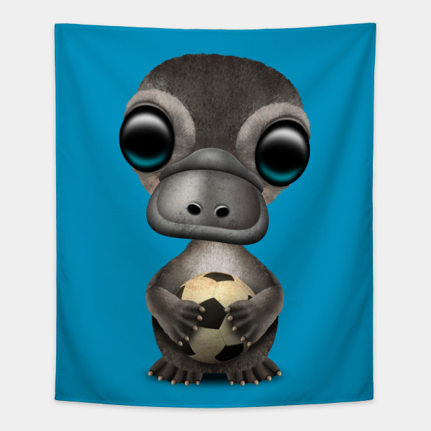 Cute Baby Platypus With Football Soccer Ball