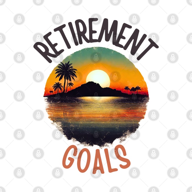 Retirement Goals Vintage Tropical Sunset Scene by Doodle and Things