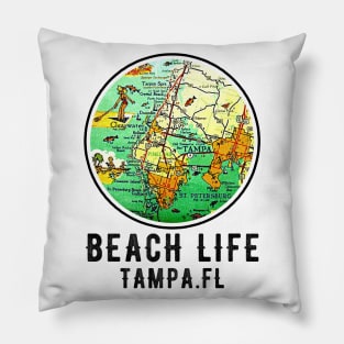 Tampa Bay Florida Vintage retro Old Map Beach Life Pillow