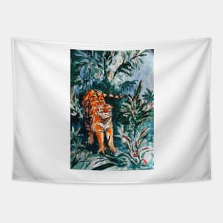 Tiger in jungle watercolor Tapestry