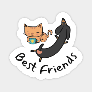 Best Friends - Orange Cat and Dachshund - Doxie and Kitten Cartoony Magnet